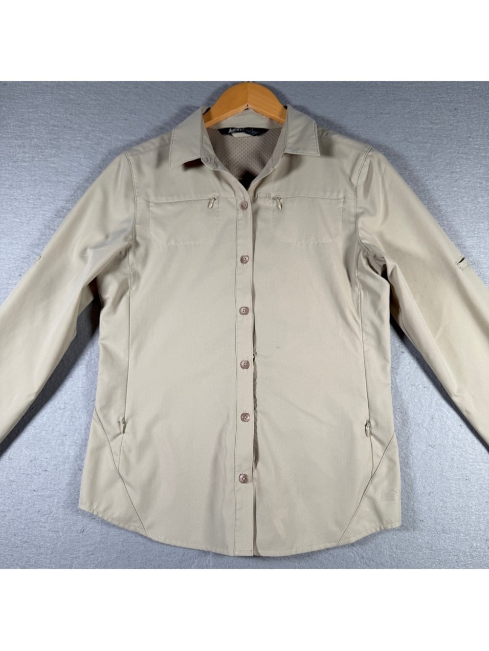 REI Sahara Hiking Biking Fishing Outdoor Button Down Tan Long Sleeve 1X